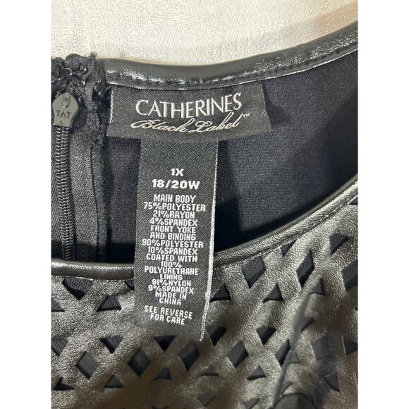 Catherines Dress 1X Black Label Midi Tank Faux Leather Trim Detain Zip - Picture 5 of 10